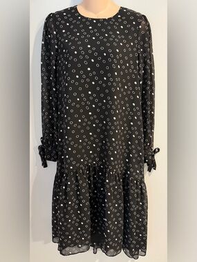 L.K.Bennett Black White Midi Dr Perl Spot Shift Dress Lined size US 6 Excellent